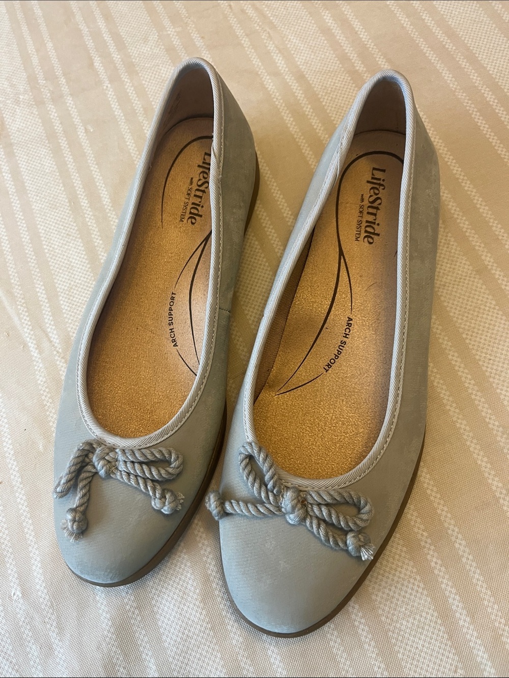 Life Stride Powder Blue Rope Bow Ballet Flats size 7.5 M